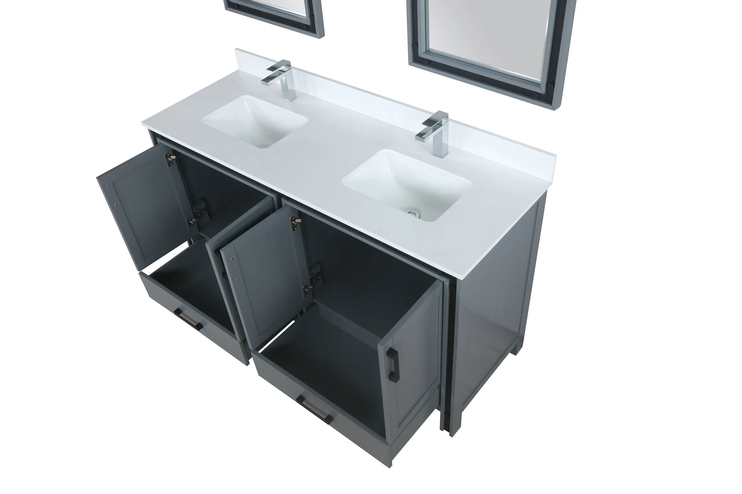 Ziva 60" Dark Grey Double Vanity, Cultured Marble Top, White Square Sink and 22" Mirrors