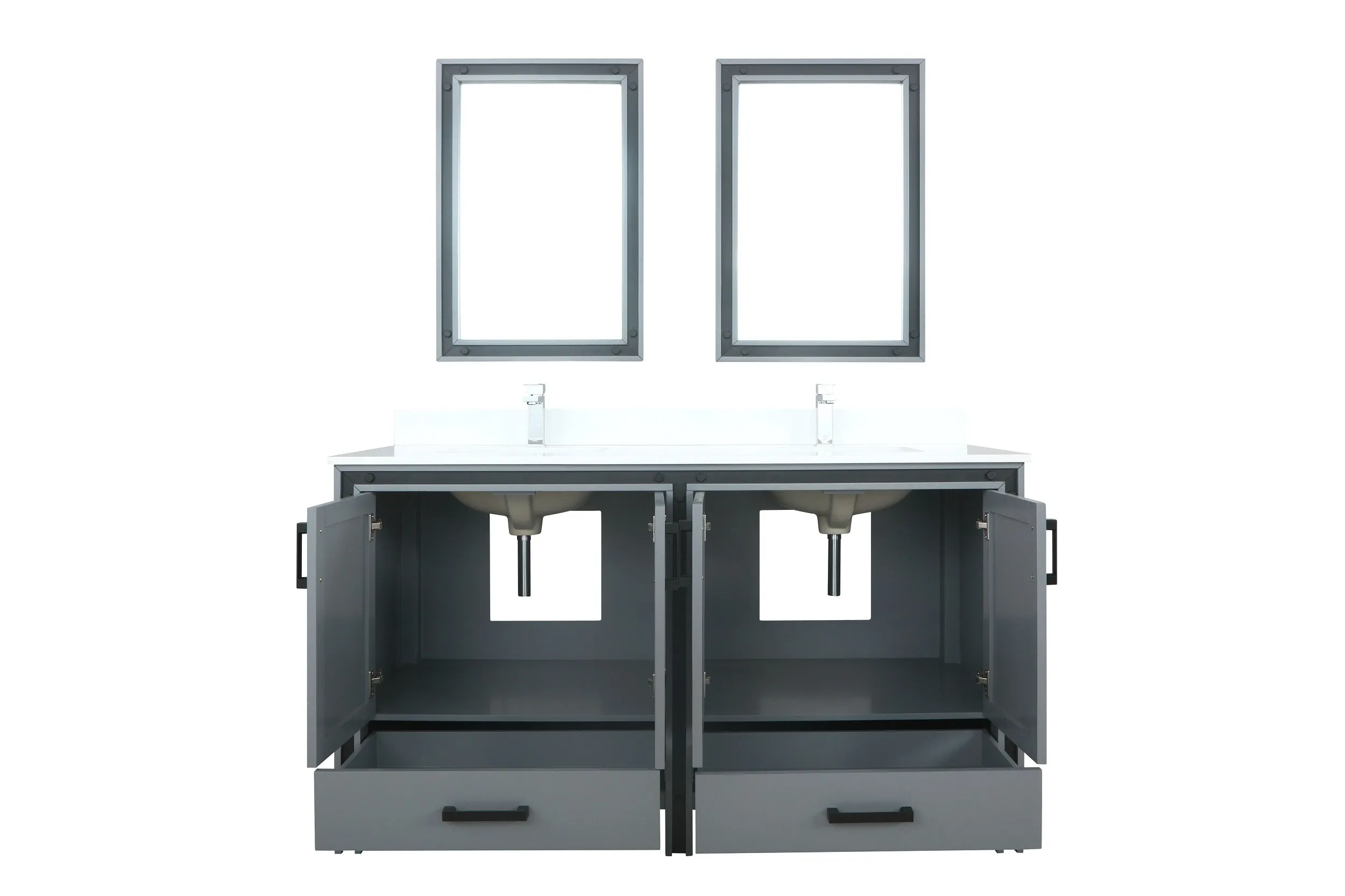 Ziva 60" Dark Grey Double Vanity, Cultured Marble Top, White Square Sink and 22" Mirrors