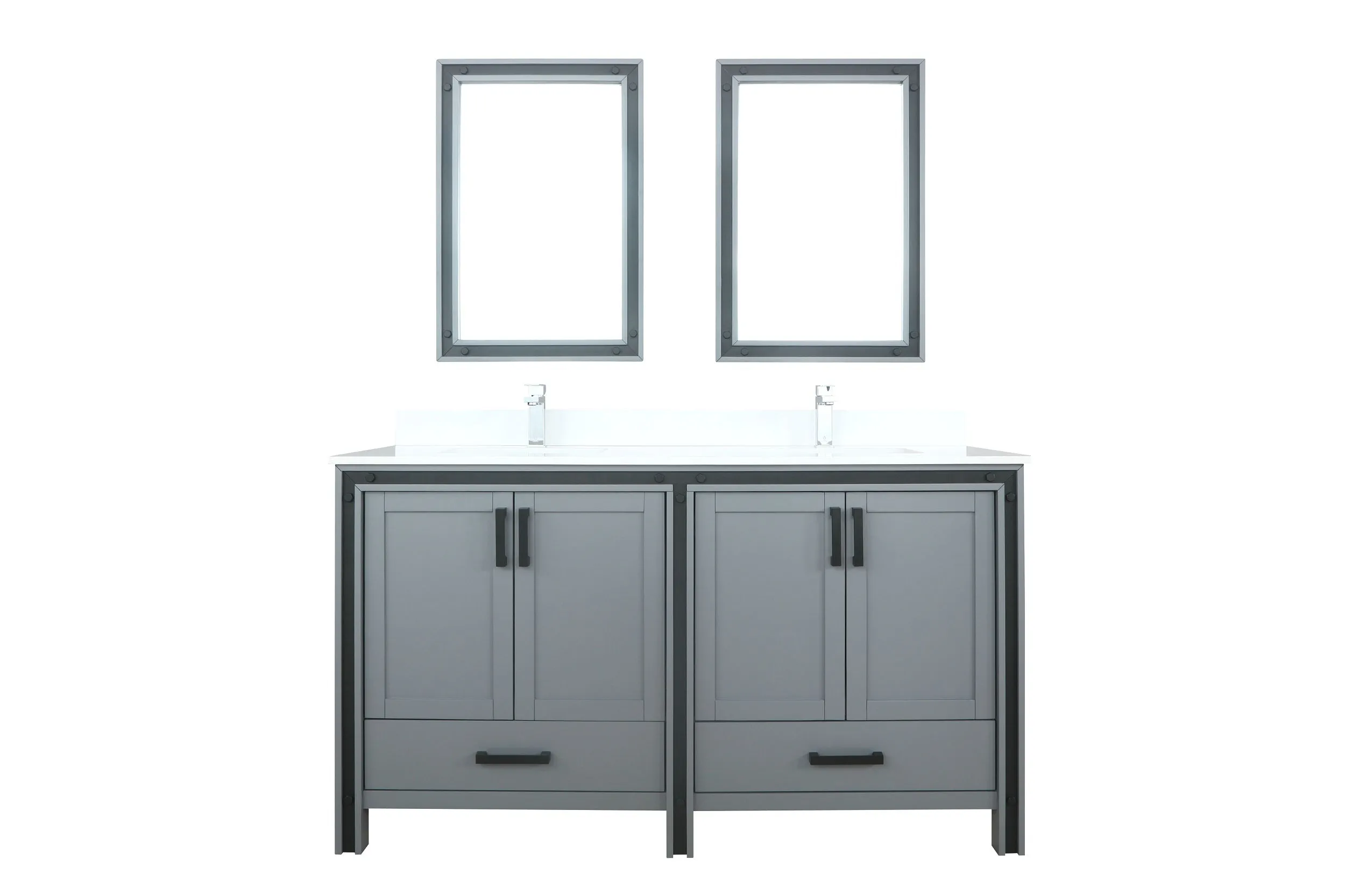 Ziva 60" Dark Grey Double Vanity, Cultured Marble Top, White Square Sink and 22" Mirrors