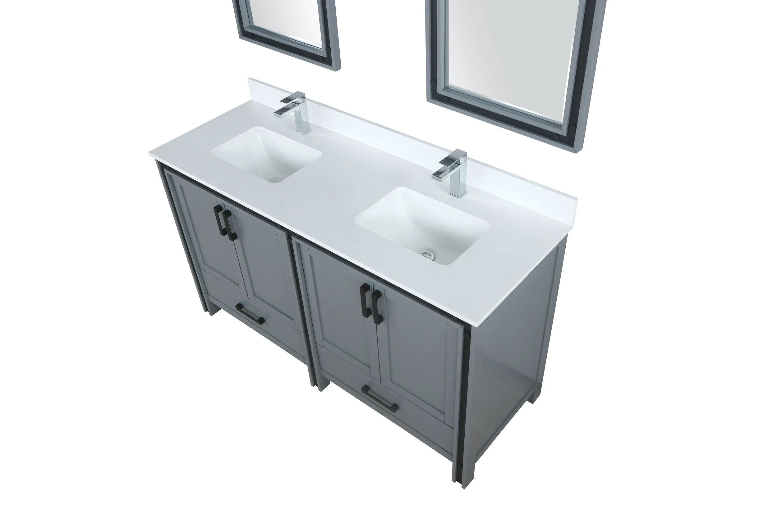 Ziva 60" Dark Grey Double Vanity, Cultured Marble Top, White Square Sink and 22" Mirrors