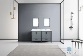 Ziva 60" Dark Grey Double Vanity, Cultured Marble Top, White Square Sink and 22" Mirrors