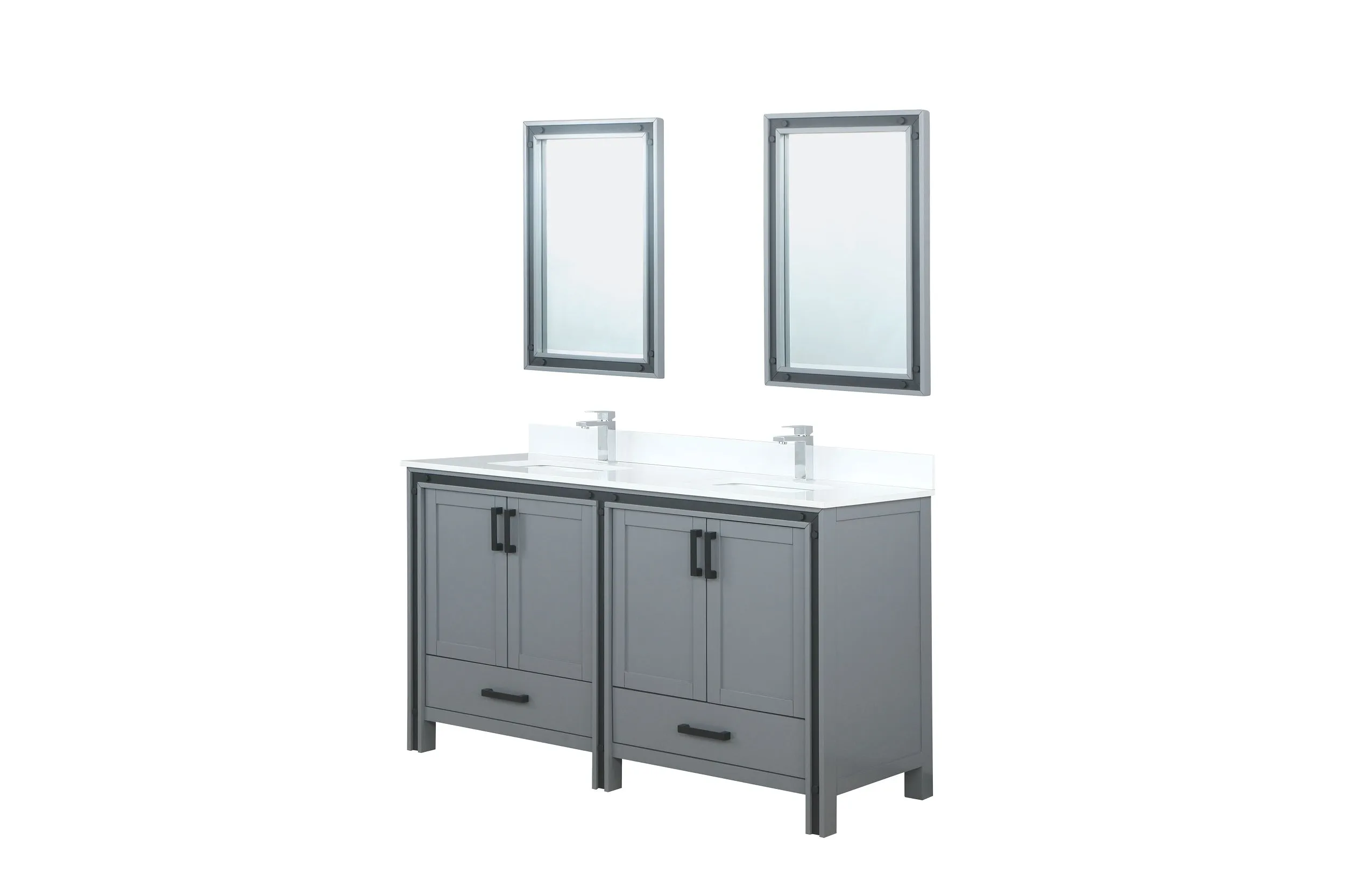 Ziva 60" Dark Grey Double Vanity, Cultured Marble Top, White Square Sink and 22" Mirrors