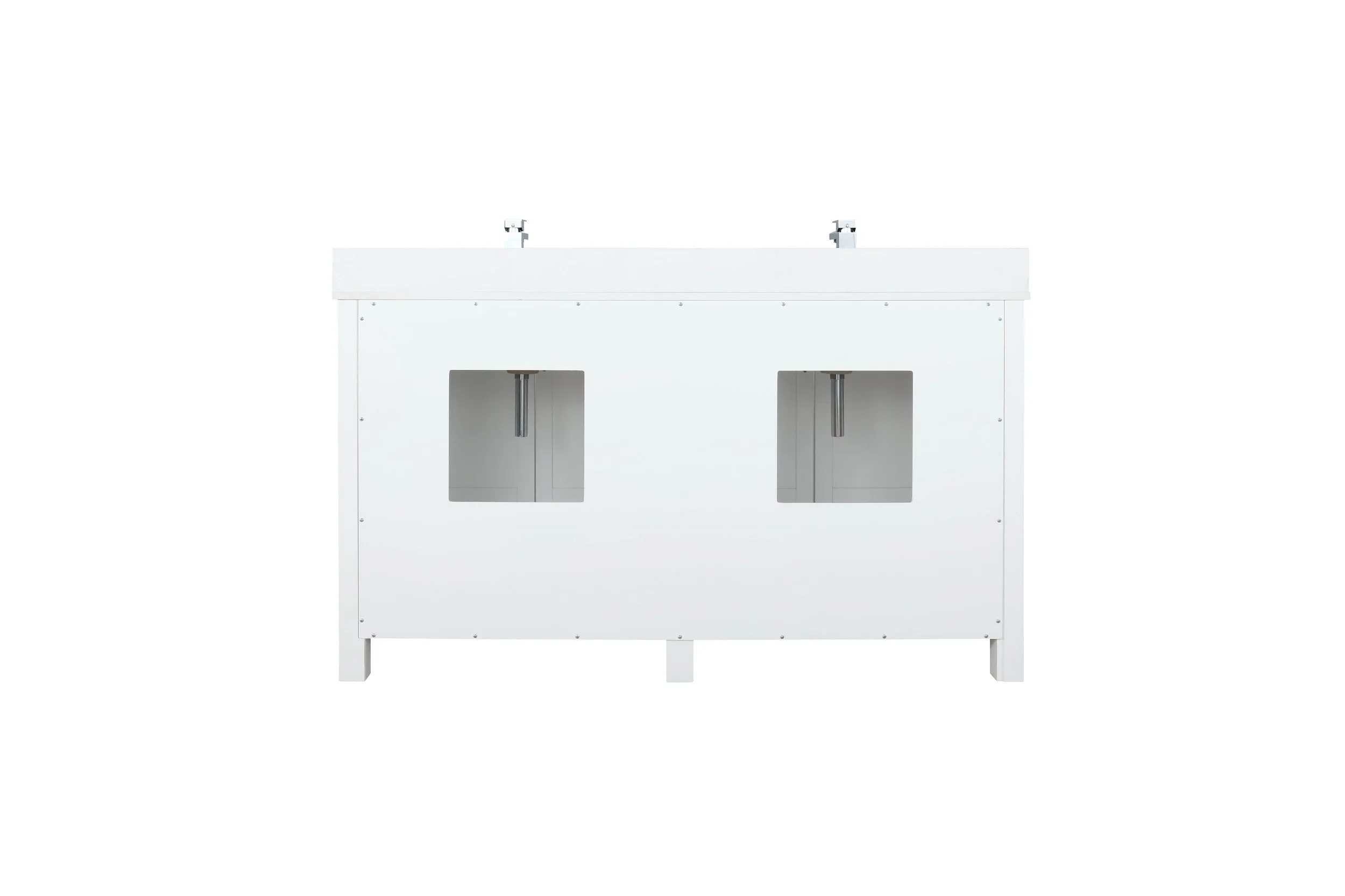 Ziva 60" White Double Vanity, Cultured Marble Top, White Square Sink and no Mirror