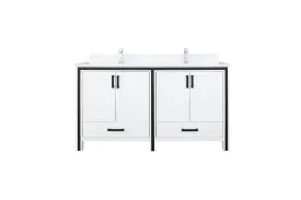Ziva 60" White Double Vanity, Cultured Marble Top, White Square Sink and no Mirror