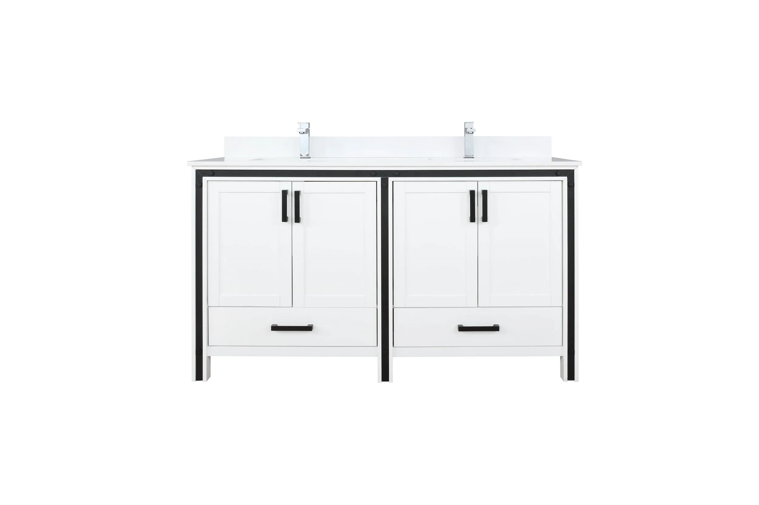 Ziva 60" White Double Vanity, Cultured Marble Top, White Square Sink and no Mirror