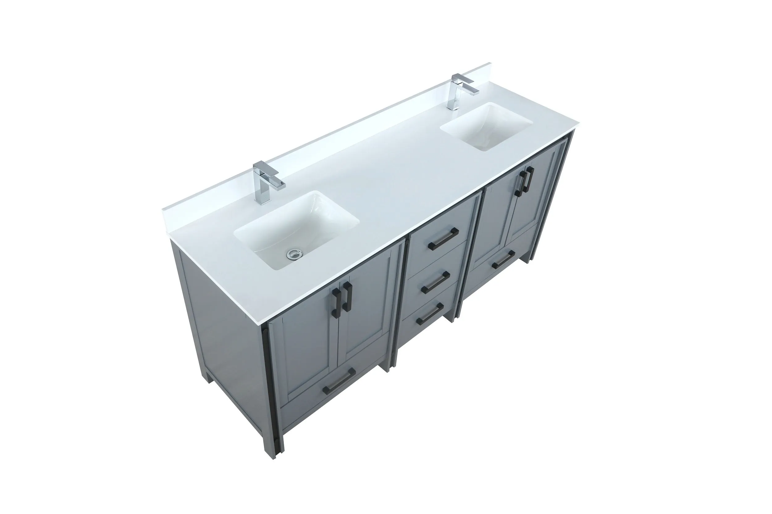 Ziva 72" Dark Grey Double Vanity, Cultured Marble Top, White Square Sink and no Mirror