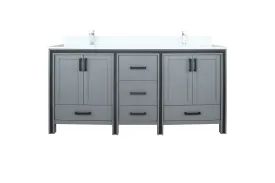 Ziva 72" Dark Grey Double Vanity, Cultured Marble Top, White Square Sink and no Mirror