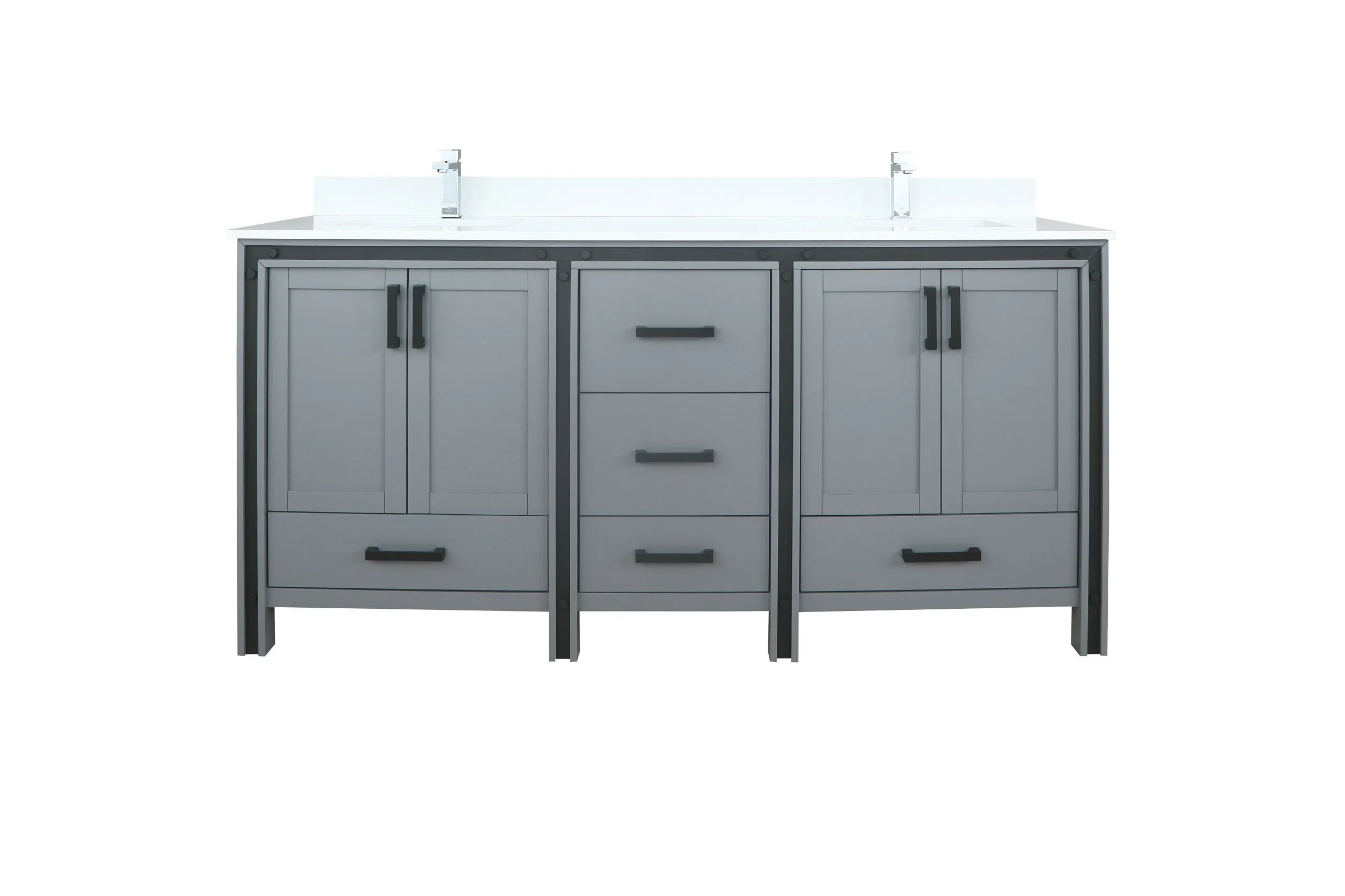Ziva 72" Dark Grey Double Vanity, Cultured Marble Top, White Square Sink and no Mirror