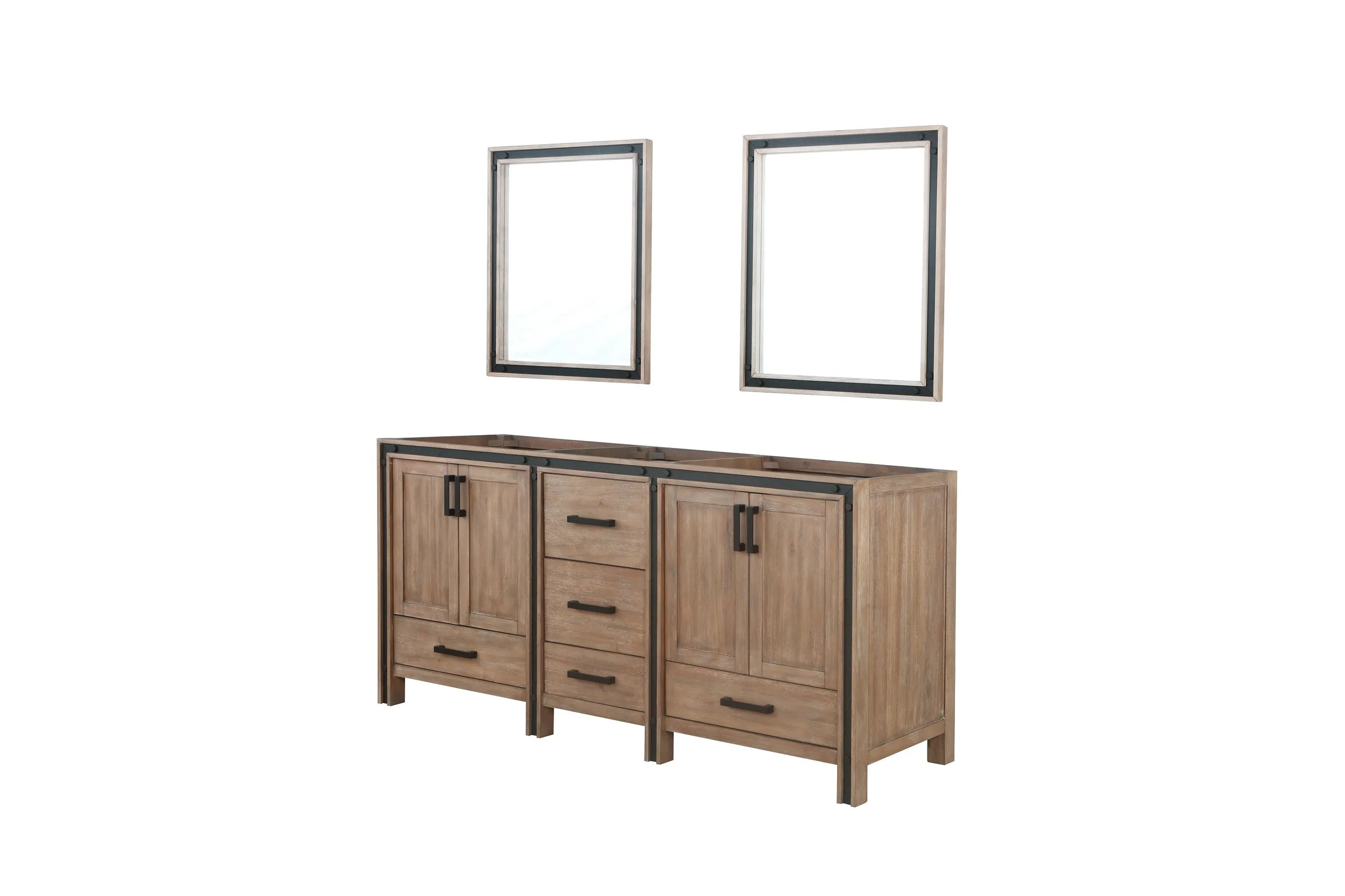 Ziva 72" Rustic Barnwood Double Vanity, no Top and 30" Mirrors