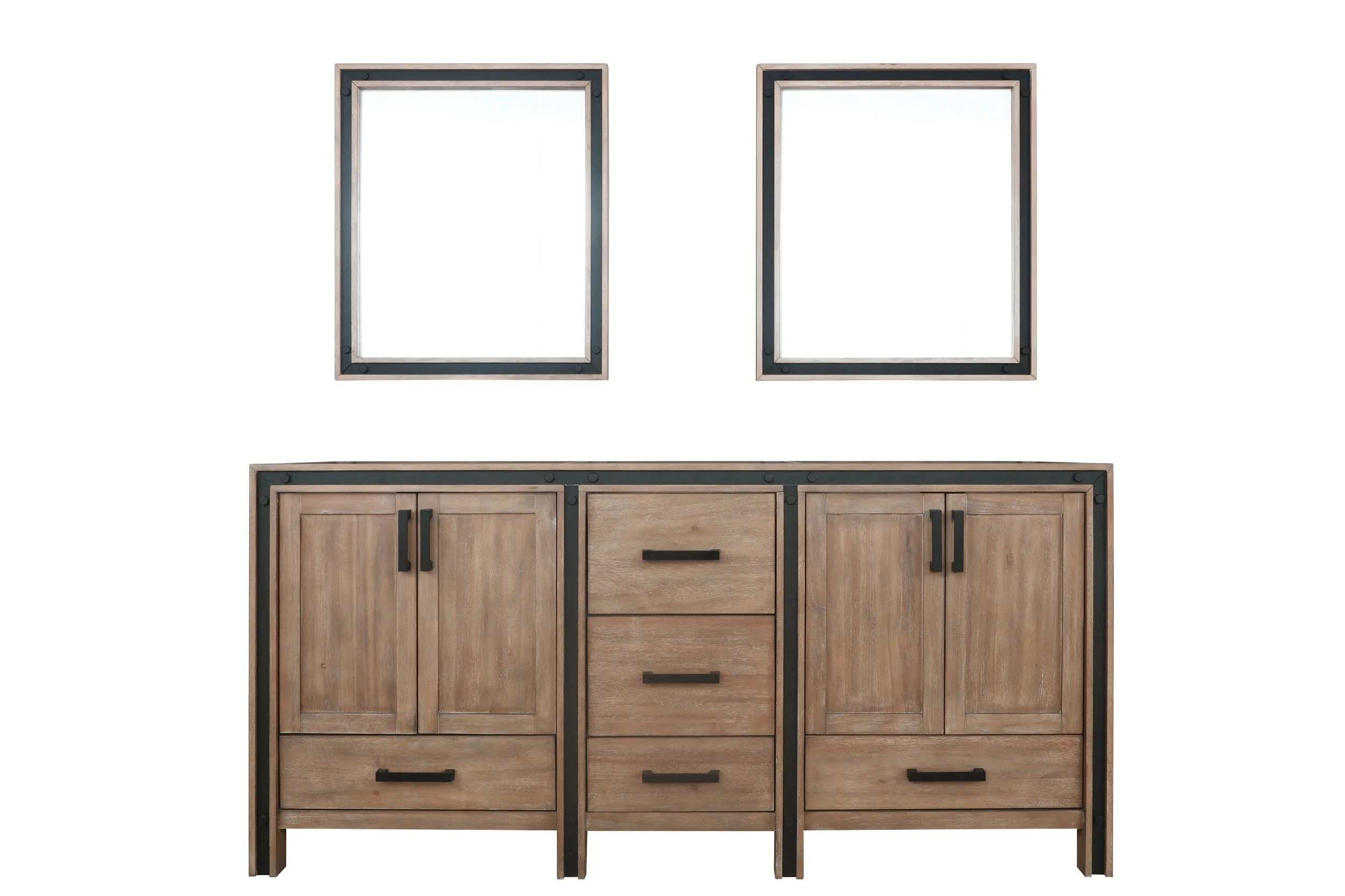 Ziva 72" Rustic Barnwood Double Vanity, no Top and 30" Mirrors